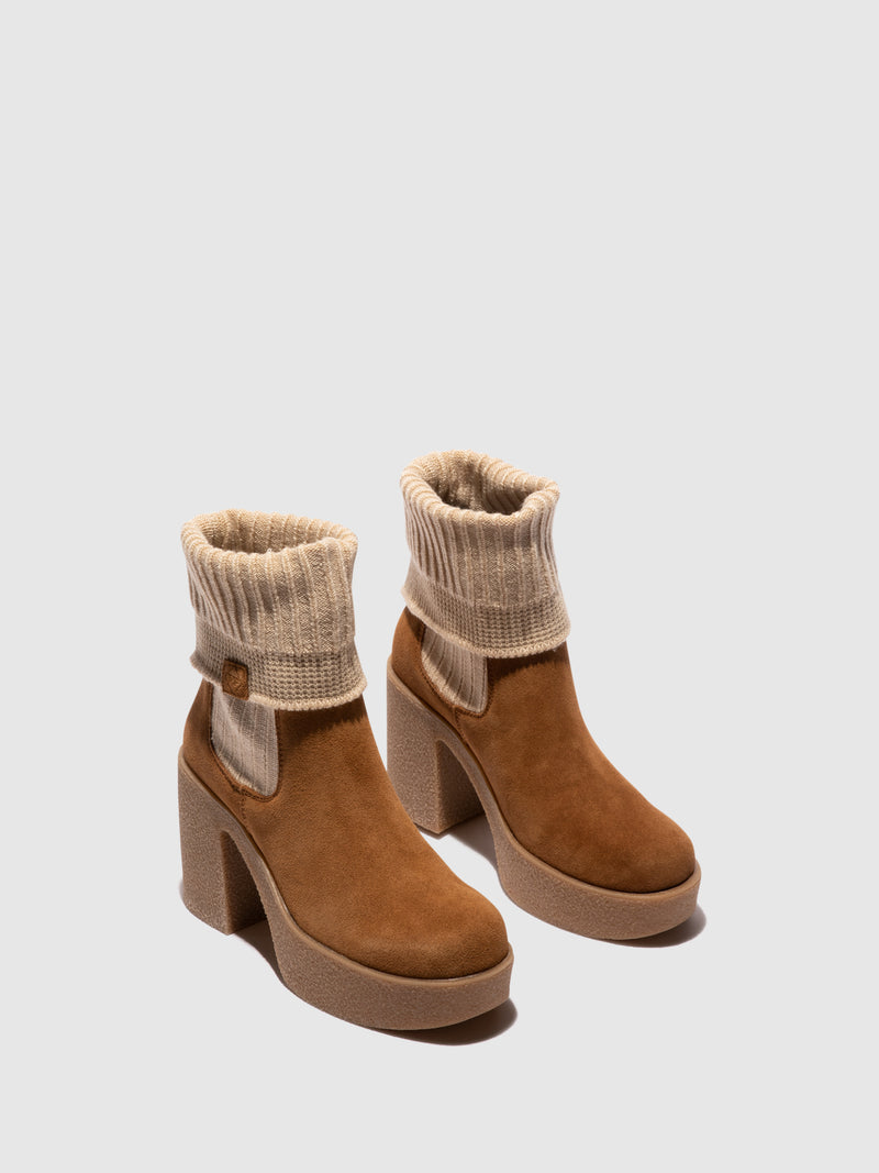 Top3 Camel Platform Ankle Boots