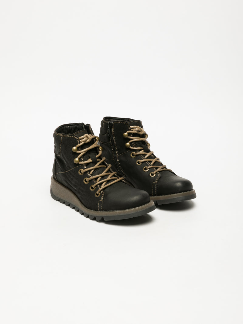 Fly London Black Lace-up Ankle Boots