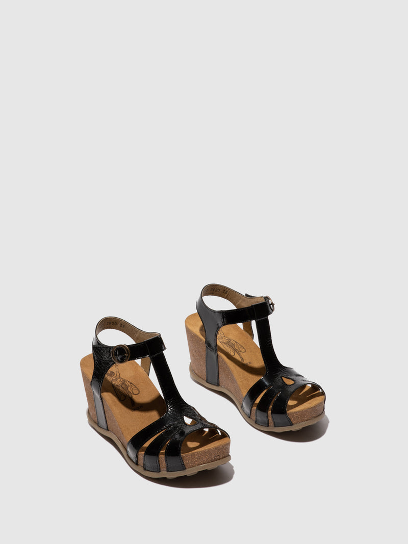 Fly London T-Strap Sandals GUMY777FLY LUXOR  BLACK