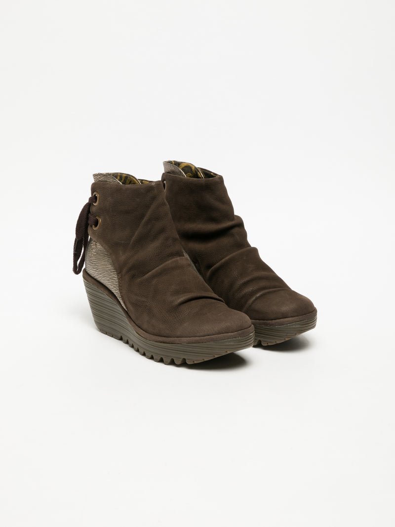 Fly London SandyBrown Wedge Ankle Boots