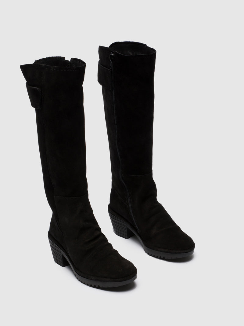 Fly London Black Suede Zip Up Boots