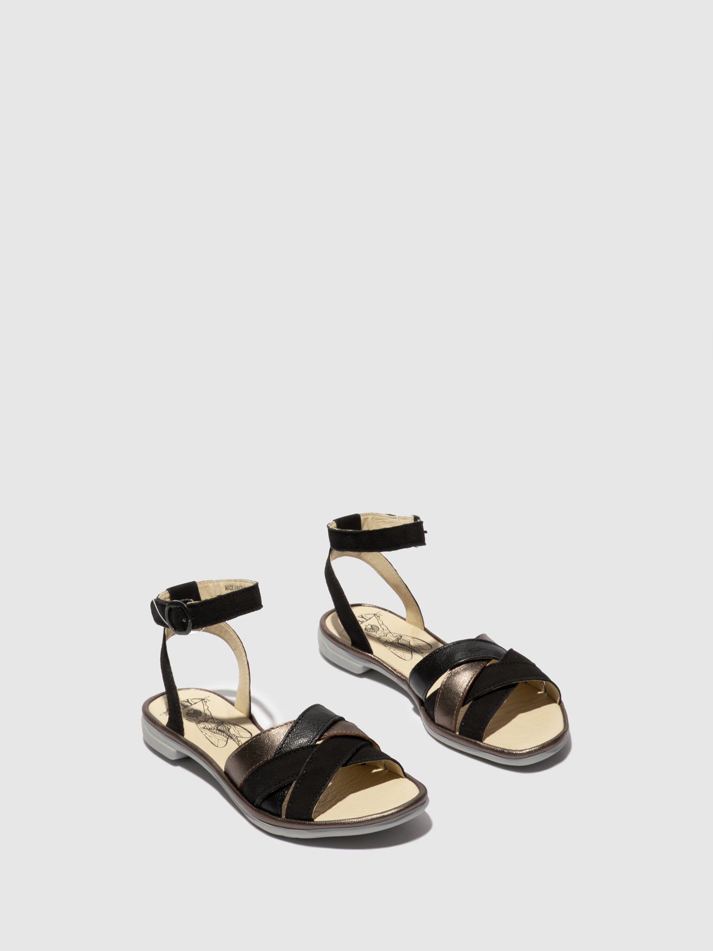 Fly London Ankle Strap Sandals CUNE165FLY BLACK/BLACK/BLACK/BRONZE