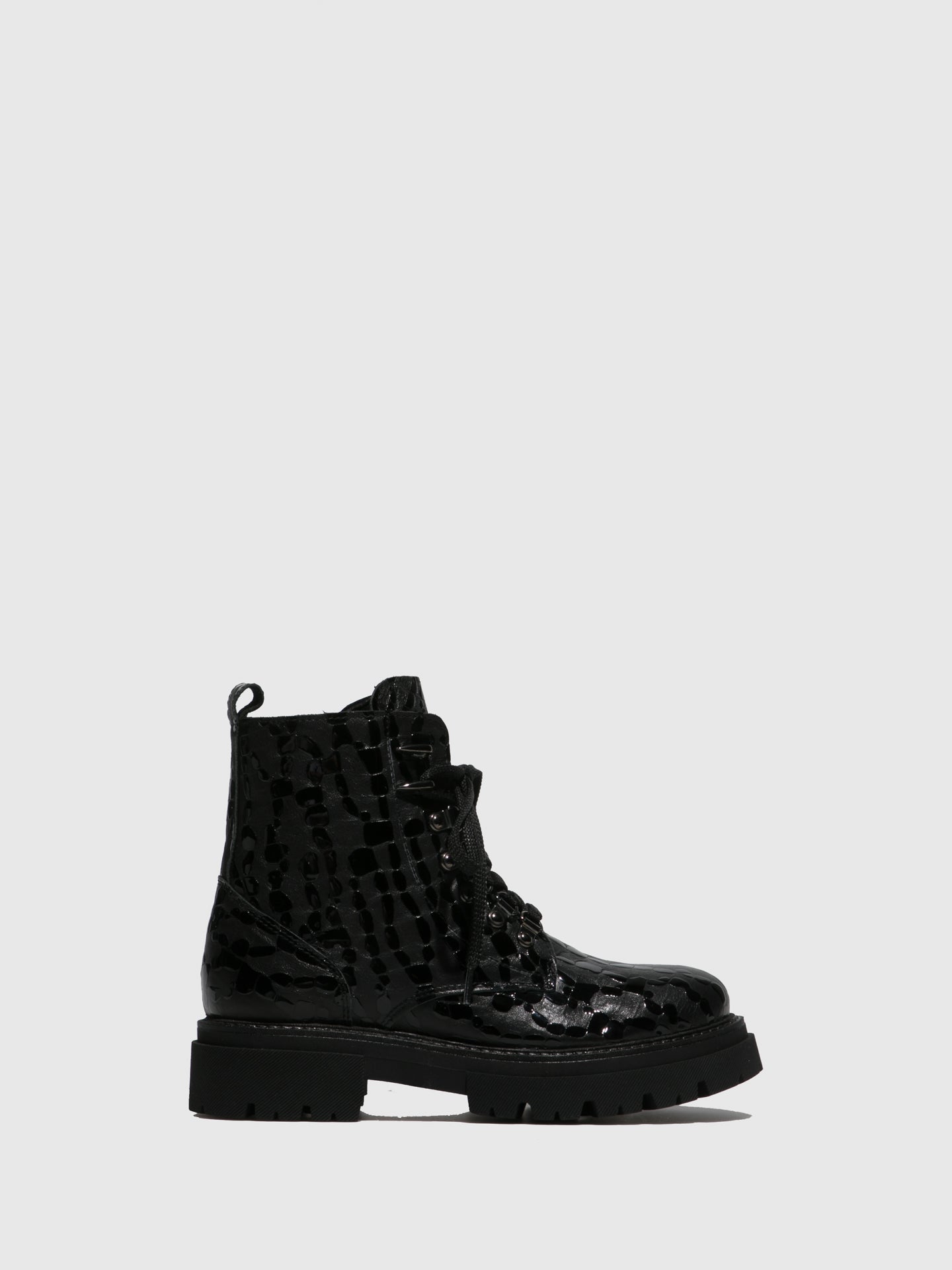 Fungi Gloss Black Lace-up Boots