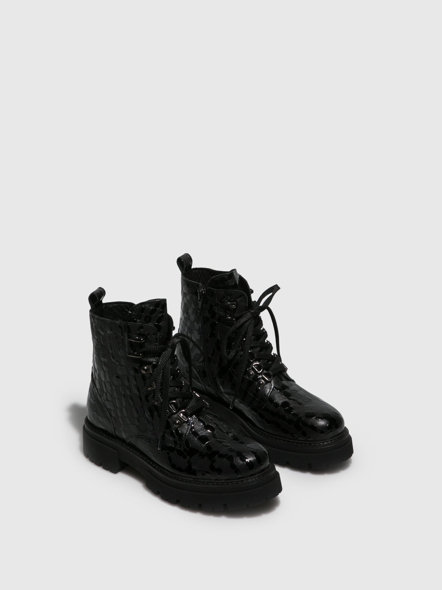 Fungi Gloss Black Lace-up Boots