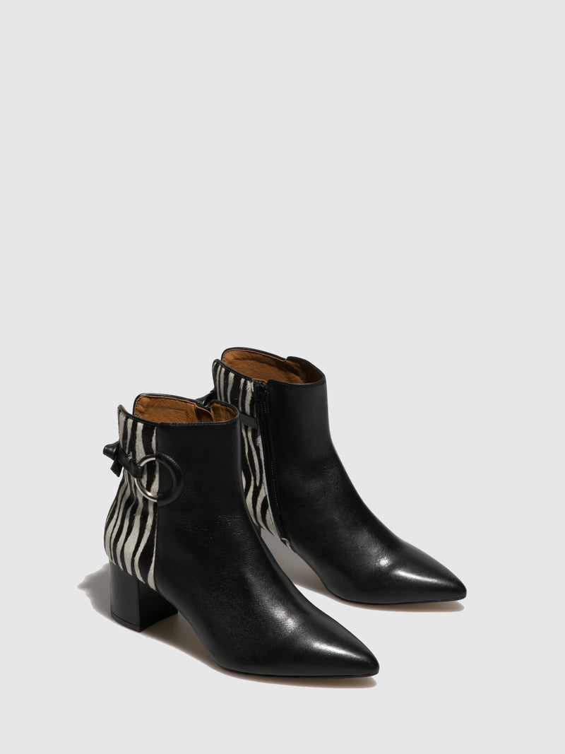 Sofia Costa Black White Zip Up Ankle Boots